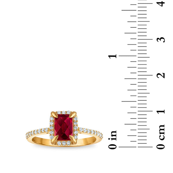 7X5MM Radiant Ruby and White Sapphire Birthstone Ring in 18KT Gold Vermeil