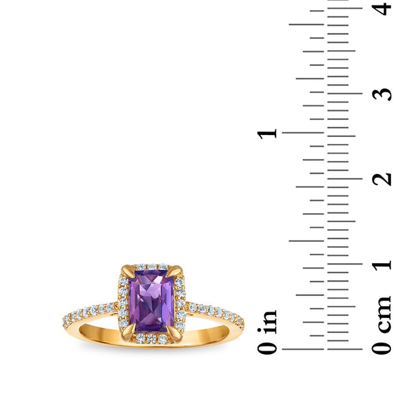 7X5MM Radiant Amethyst and White Sapphire Birthstone Halo Ring in 18KT Gold Vermeil