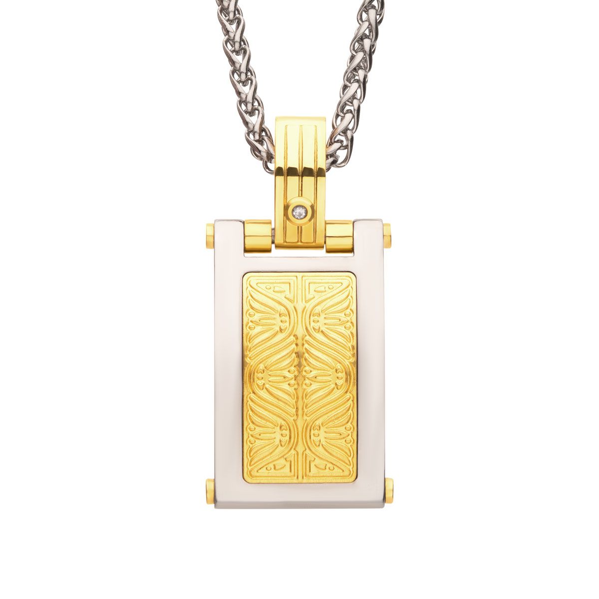 Inox Natural Diamond Accent Gold IP Stainless Steel 22-inch Dog Tag Pendant