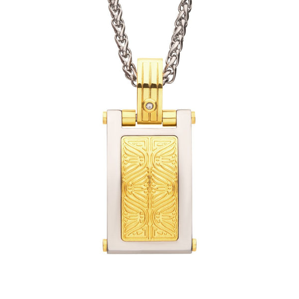 Inox Natural Diamond Accent Gold IP Stainless Steel 22-inch Dog Tag Pendant