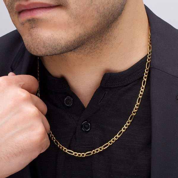 Inox 18KT Gold IP Titanium 16-inch 4.7MM Figaro Chain