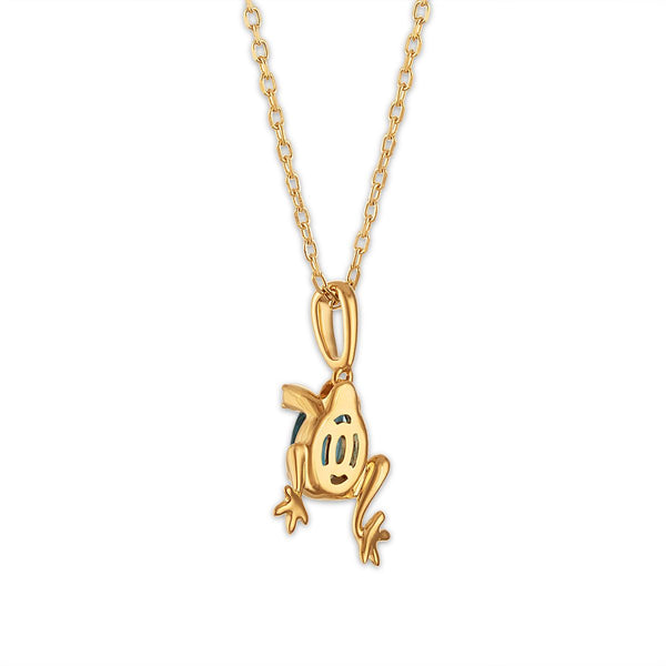 LoveSong London Blue Topaz and Lab Grown Diamond18-inch Frog Pendant in 18KT Gold Vermeil