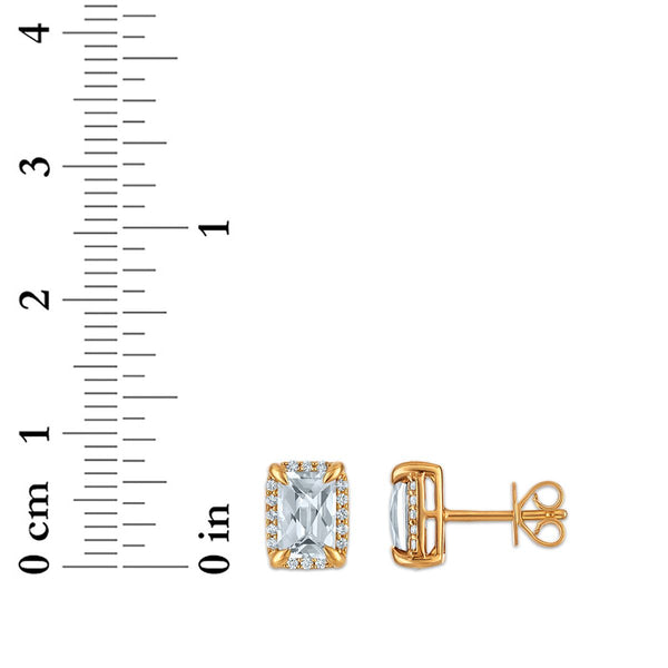 6X4MM Radiant White Topaz and White Sapphire Birthstone Stud Earrings in 18KT Gold Vermeil