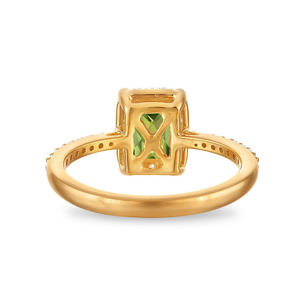 7X5MM Radiant Peridot and White Sapphire Birthstone Ring in 18KT Gold Vermeil