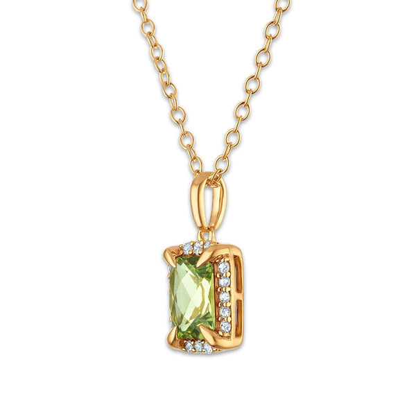 7X5MM Radiant Peridot and White Sapphire Birthstone 18-inch Pendant in 18KT Gold Vermeil