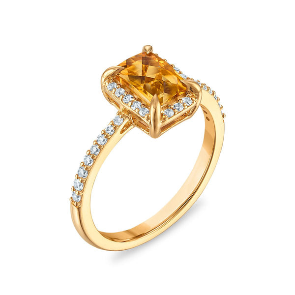 7X5MM Radiant Citrine and White Sapphire Birthstone Ring in 18KT Gold Vermeil