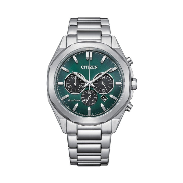Citizen 41MM Green Chronograph Dial Stainless Steel Watch. CA4590-81X