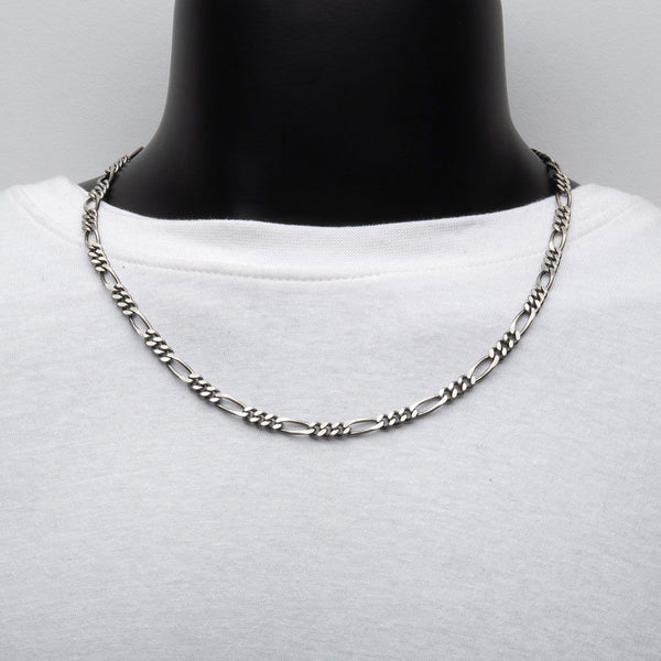Inox 24-inch 5.5MM Sterling Silver Brushed Satin Finish Figaro Chain