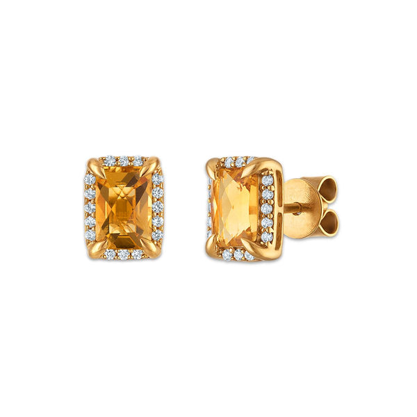 6X4MM Radiant Citrine and White Sapphire Birthstone Stud Earrings in 18KT Gold Vermeil