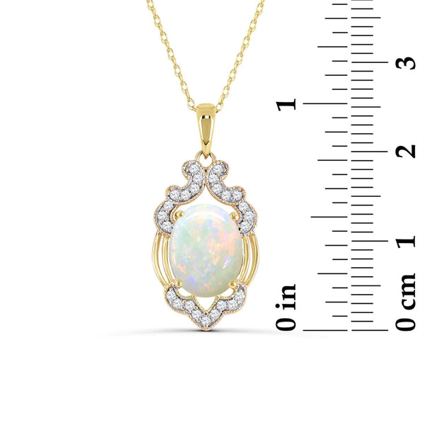 Created Opal and White Sapphire 18-inch Pendant in Yellow Gold Plated Sterling Silver