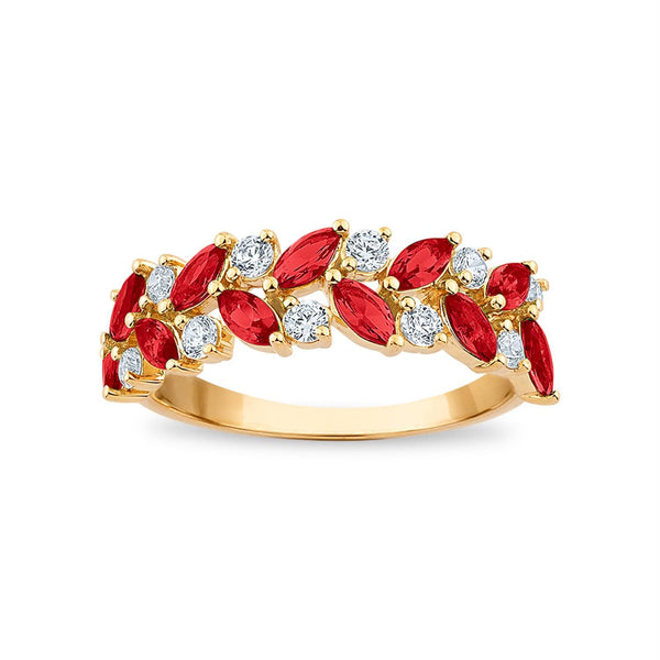 1/3 CTW Lab Grown Diamond and Ruby Ring in 10KT Yellow Gold