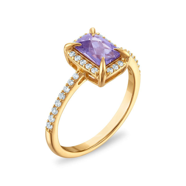 7X5MM Radiant Alexandrite and White Sapphire Birthstone Ring in 18KT Gold Vermeil