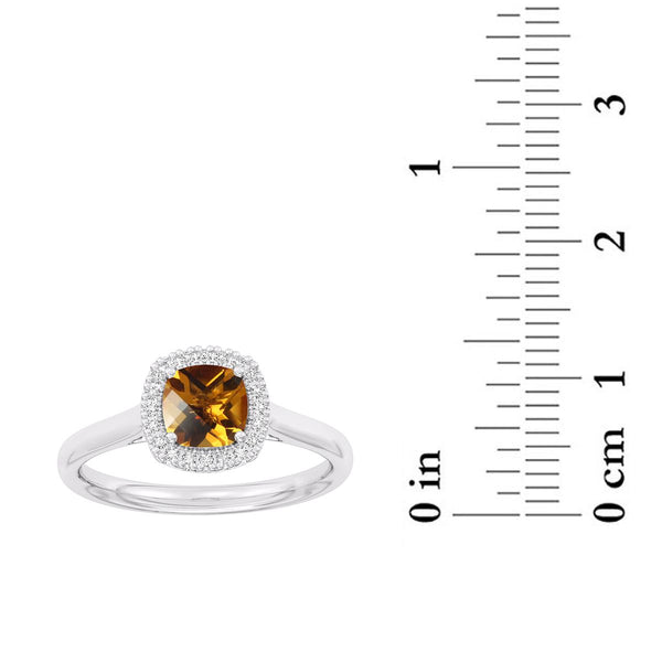 6MM Cushion Citrine and White Sapphire Birthstone Halo Ring in Sterling Silver