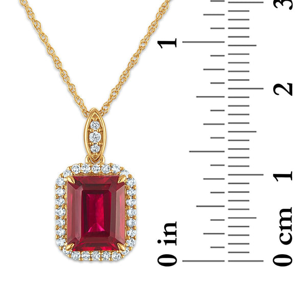 LoveSong EcoLove 9X7MM Ruby and Lab Grown Diamond Halo 18-inch Pendant in 10KT Yellow Gold