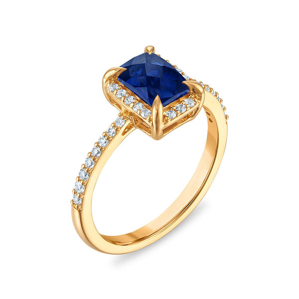 7X5MM Radiant Blue Sapphire and White Sapphire Birthstone Ring in 18KT Gold Vermeil