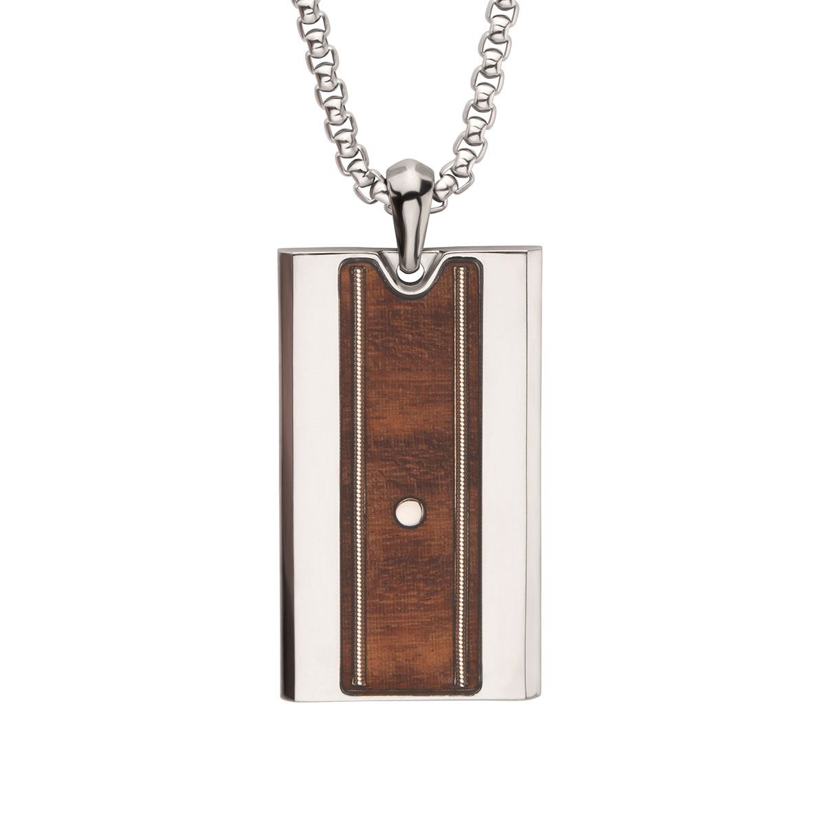Inox Titanium and Whiskey Barrel Wood Inlay 22-inch Dog Tag  with Embedded Guitar String