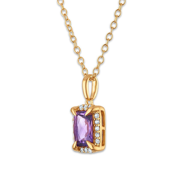 7X5MM Radiant Amethyst and White Sapphire Birthstone 18-inch Pendant in 18KT Gold Vermeil