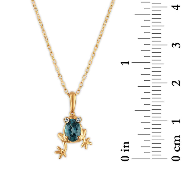 LoveSong London Blue Topaz and Lab Grown Diamond18-inch Frog Pendant in 18KT Gold Vermeil