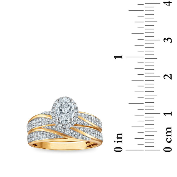 EcoLove 1-1/2 CTW Lab Grown Oval Diamond Halo Wedding Trio Set in 10KT Yellow Gold