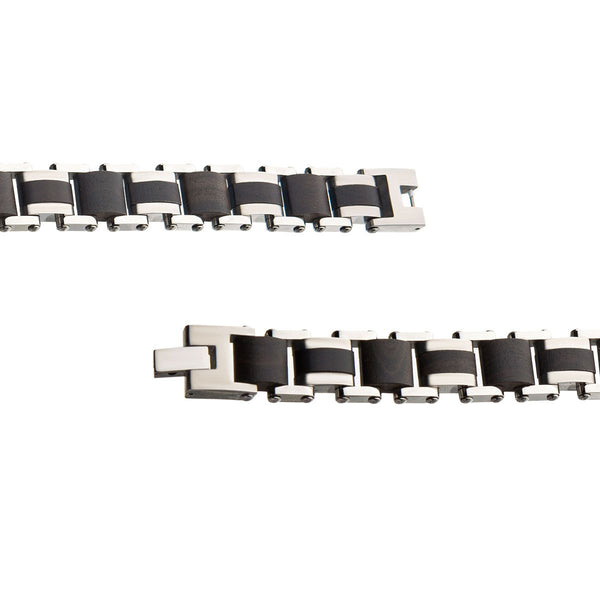 Inox Stainless Steel and Ebony Wood Link 8.25-inch Bracelet