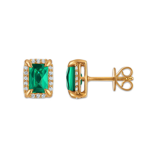 6X4MM Radiant Emerald and White Sapphire Birthstone Stud Earrings in 18KT Gold Vermeil