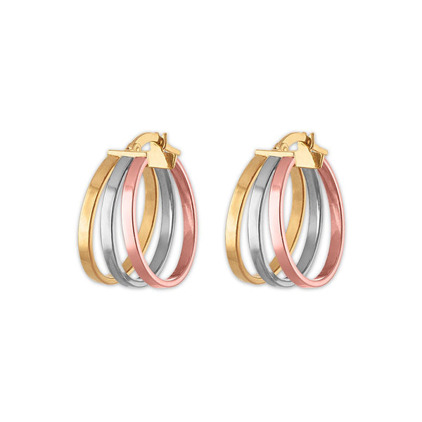 14KT Tri-Color Gold Three-Row 20MM Hoop Earrings