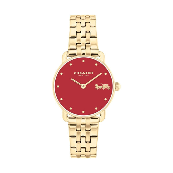 Coach Eliot 28MM Red Dial Goldtone Watch. 14504445