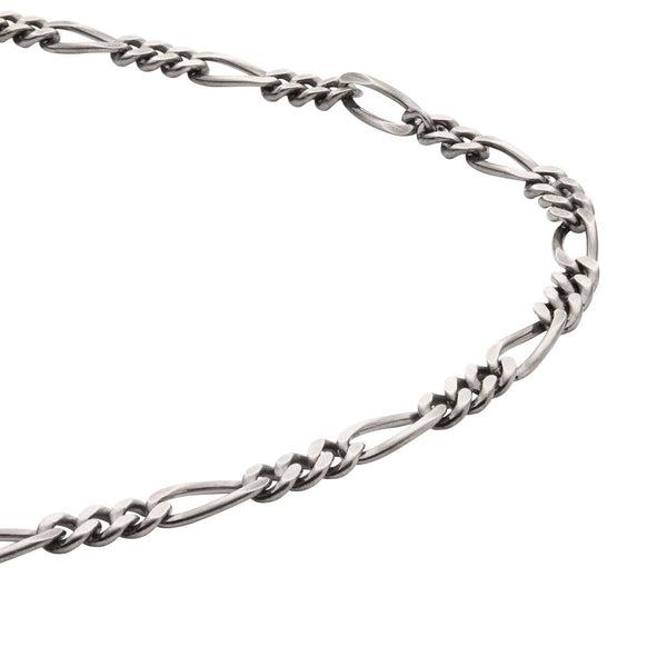 Inox 24-inch 5.5MM Sterling Silver Brushed Satin Finish Figaro Chain