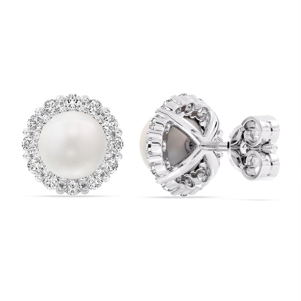 5MM Cushion Pearl and White Sapphire Birthstone Halo Stud Earrings in Sterling Silver