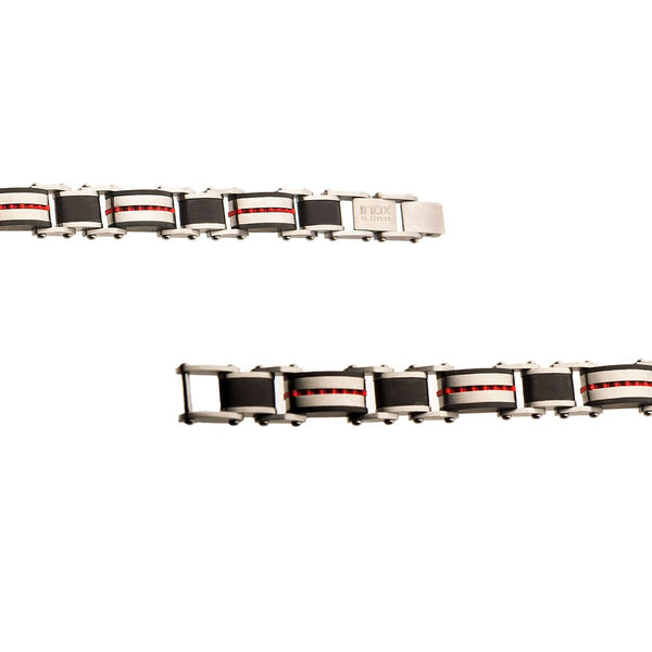 Inox Black and Red IP Stainless Steel 8.25-inch Dante Bracelet