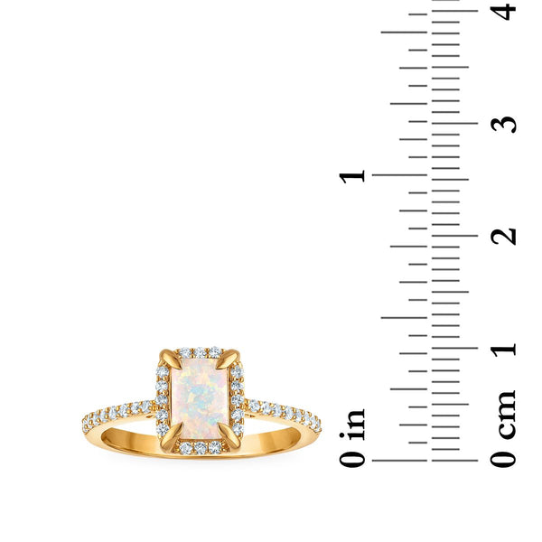 7X5MM Radiant Opal and White Sapphire Birthstone Ring in 18KT Gold Vermeil