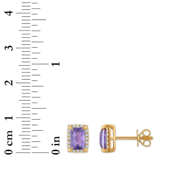 6X4MM Radiant Alexandrite and White Sapphire Birthstone Stud Earrings in 18KT Gold Vermeil