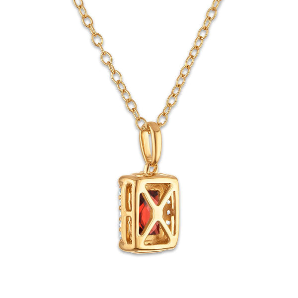 7X5MM Radiant Garnet and White Sapphire Birthstone 18-inch Pendant in 18KT Gold Vermeil
