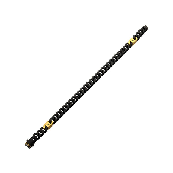 Inox Two-Tone Stainless Steel 8-inch 8MM Miami Cuban Link Bracelet with Black Sapphire