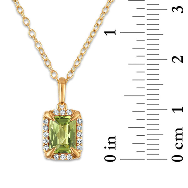 7X5MM Radiant Peridot and White Sapphire Birthstone 18-inch Pendant in 18KT Gold Vermeil