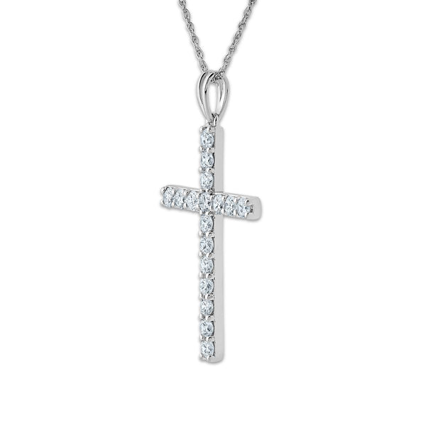 Sterling Silver 1/2 CTW Lab Grown Diamond 18-inch Cross Pendant