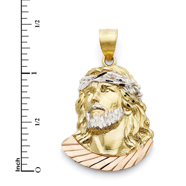 10KT Tri-Color Gold 34X21MM Christ Head Pendant-Chain Not Included