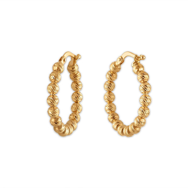 14KT Yellow Gold 15MM Beaded Hoops