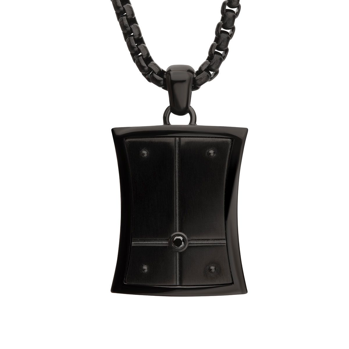 Inox Natural Black Diamond Accent Black IP Stainless Steel 22-inch Dog Tag Pendant