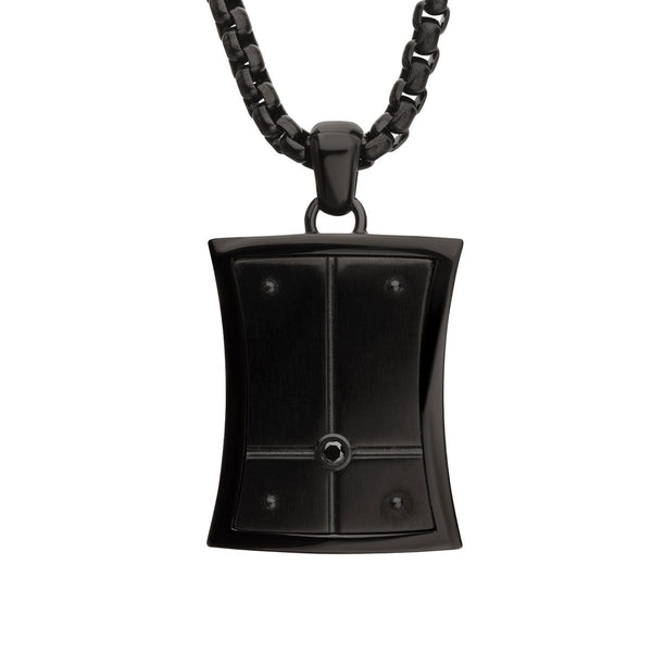 Inox Natural Black Diamond Accent Black IP Stainless Steel 22-inch Dog Tag Pendant