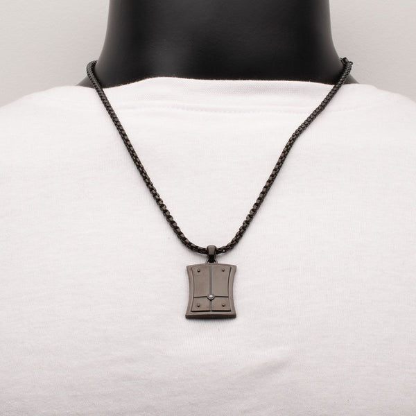 Inox Natural Black Diamond Accent Black IP Stainless Steel 22-inch Dog Tag Pendant