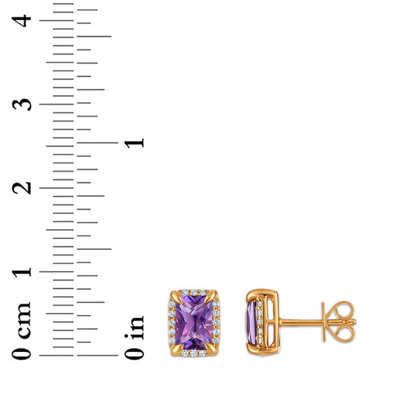 6X4MM Radiant Amethyst and White Sapphire Birthstone Stud Earrings in 18KT Gold Vermeil