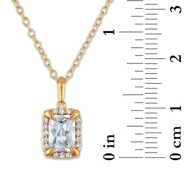 7X5MM Radiant White Topaz and White Sapphire Birthstone 18-inch Pendant in 18KT Gold Vermeil