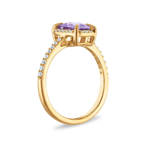 7X5MM Radiant Alexandrite and White Sapphire Birthstone Ring in 18KT Gold Vermeil