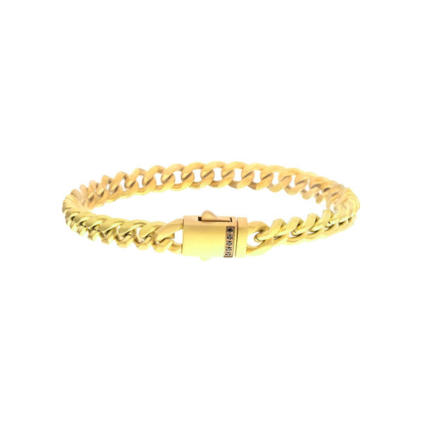 Inox Gold IP Stainless Steel 7.5-inch 6MM Miami Cuban Link Bracelet with Black Sapphire