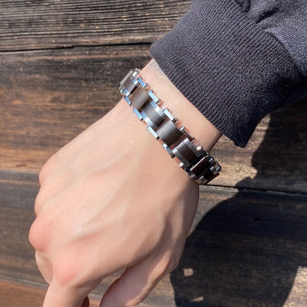 Inox Stainless Steel and Ebony Wood Link 8.25-inch Bracelet