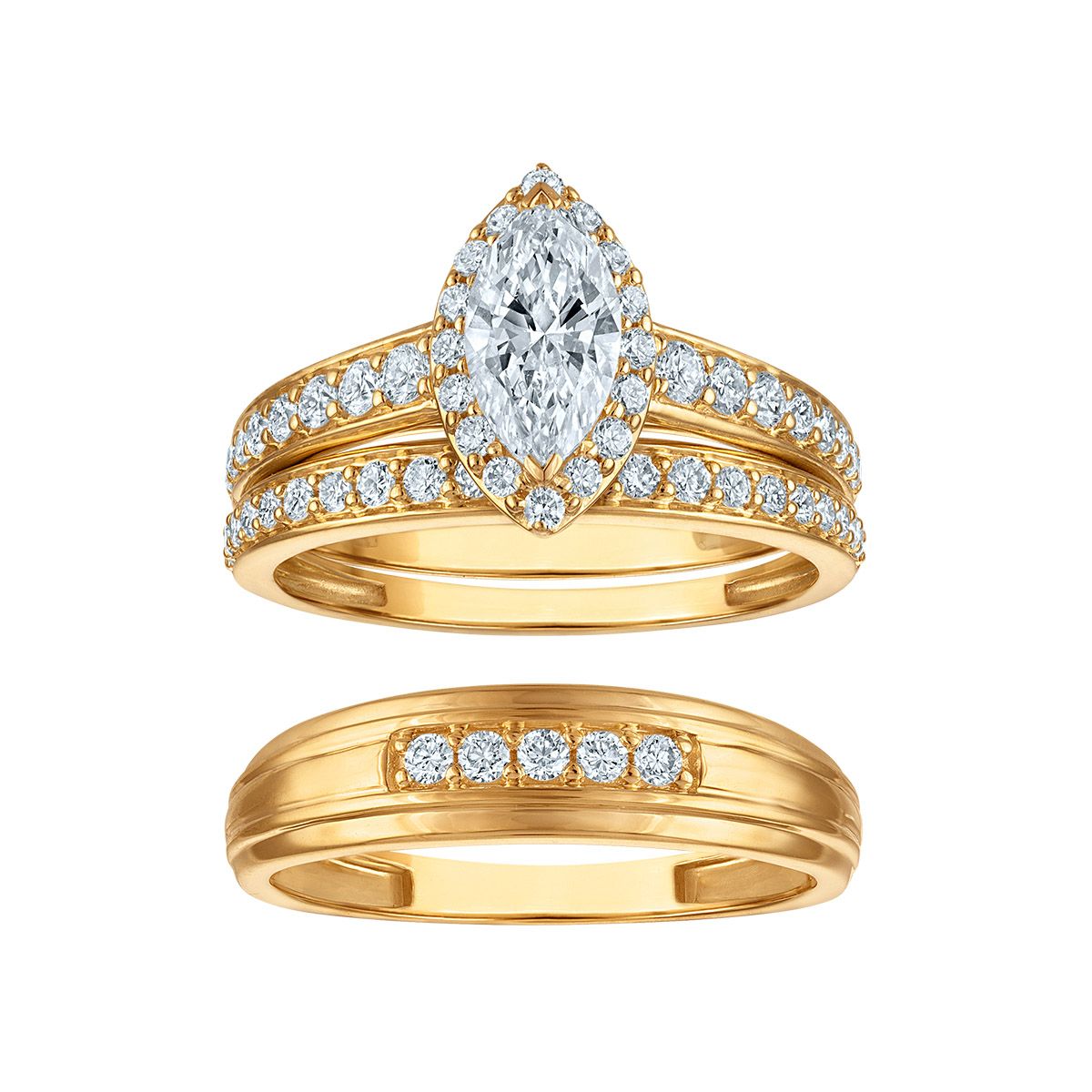 EcoLove 1-1/2 CTW Lab Grown Diamond Wedding Trio Set in 10KT Yellow Gold