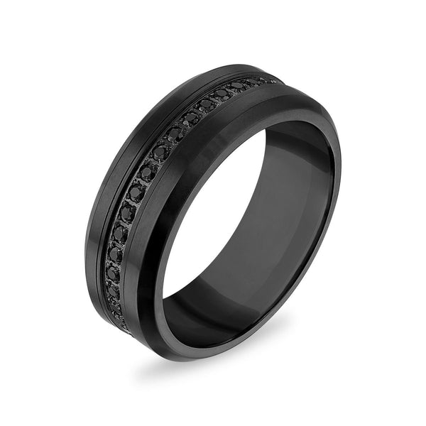 5/8 CTW Treated Natural Black Diamond Eternity Band in Black Tungsten. Size 9.5