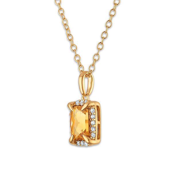7X5MM Radiant Citrine and White Sapphire Birthstone 18-inch Pendant in 18KT Gold Vermeil