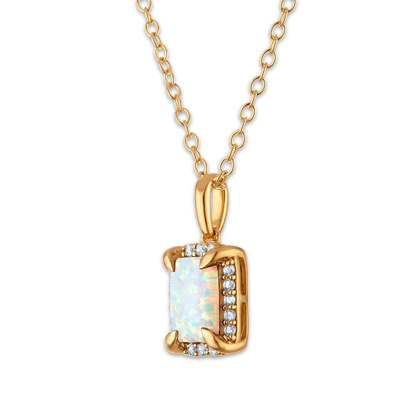 7X5MM Radiant Opal and White Sapphire Birthstone 18-inch Pendant in 18KT Gold Vermeil